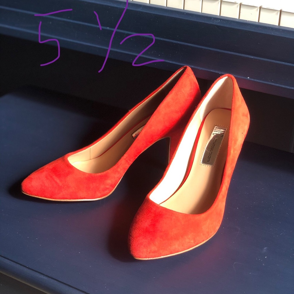 Red orange suede heels